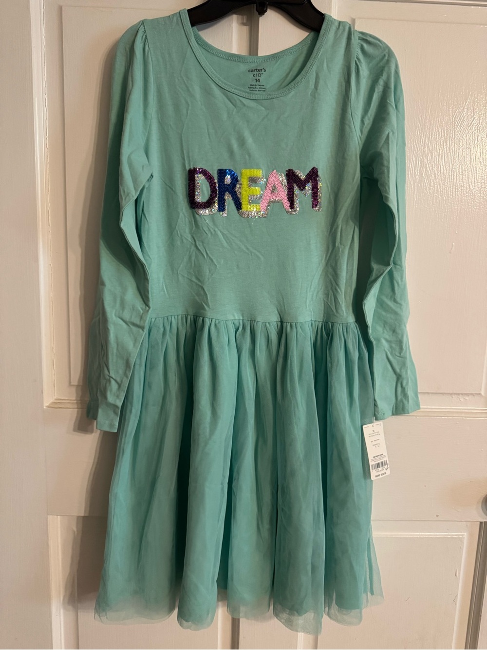 Carter's NWT Girls' Long Sleeve Tulle Dress with Costumized Sequin Patch Sz 14